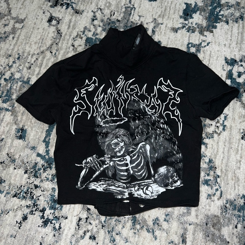 Black Graphic Turtleneck Tee